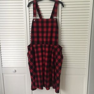 Red Plaid Overall Dress